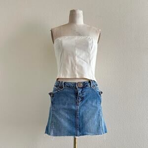 handmade linen blend white pin stripe corset style strapless top